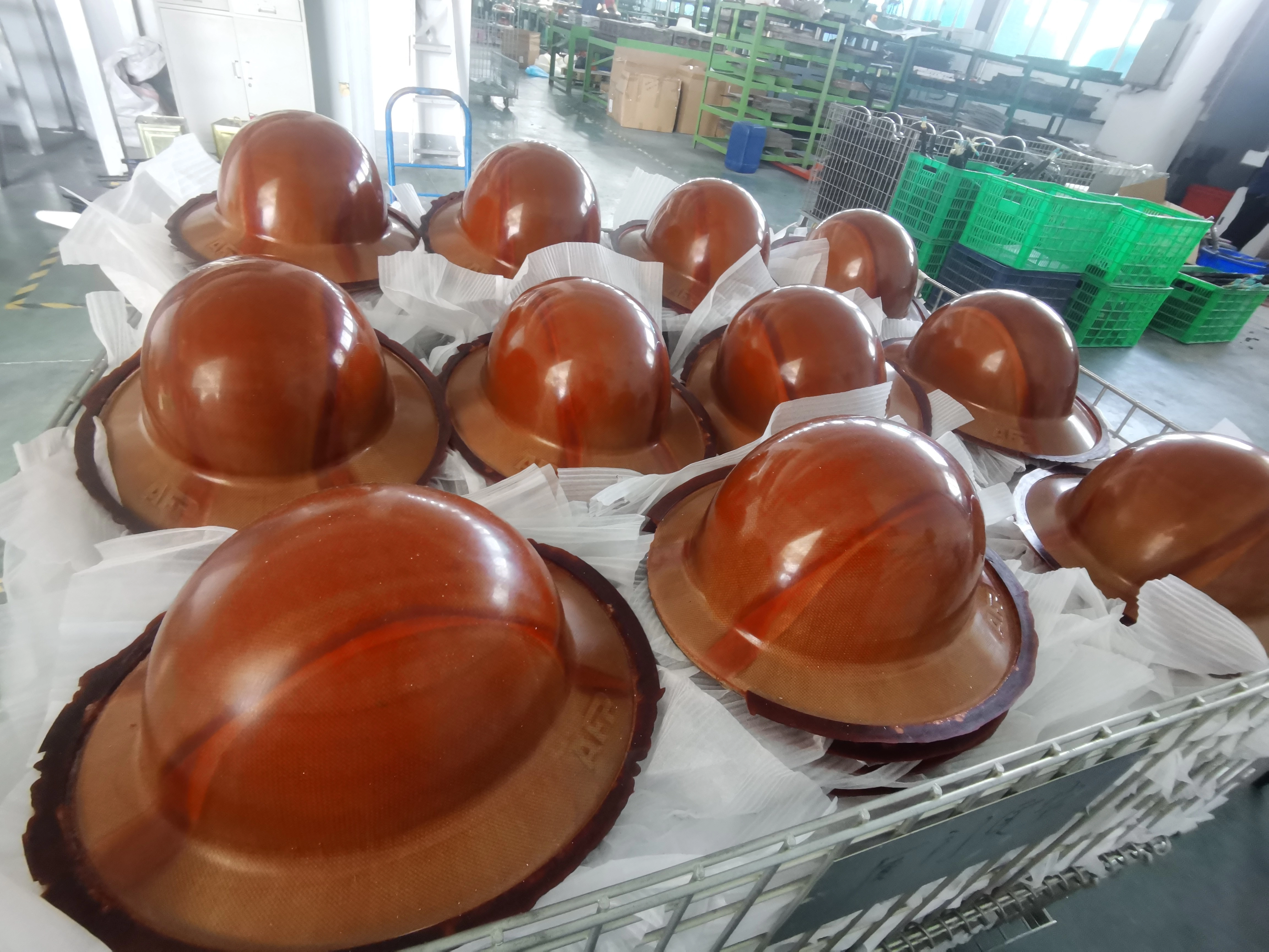 Batch production of composite safety helmet shells