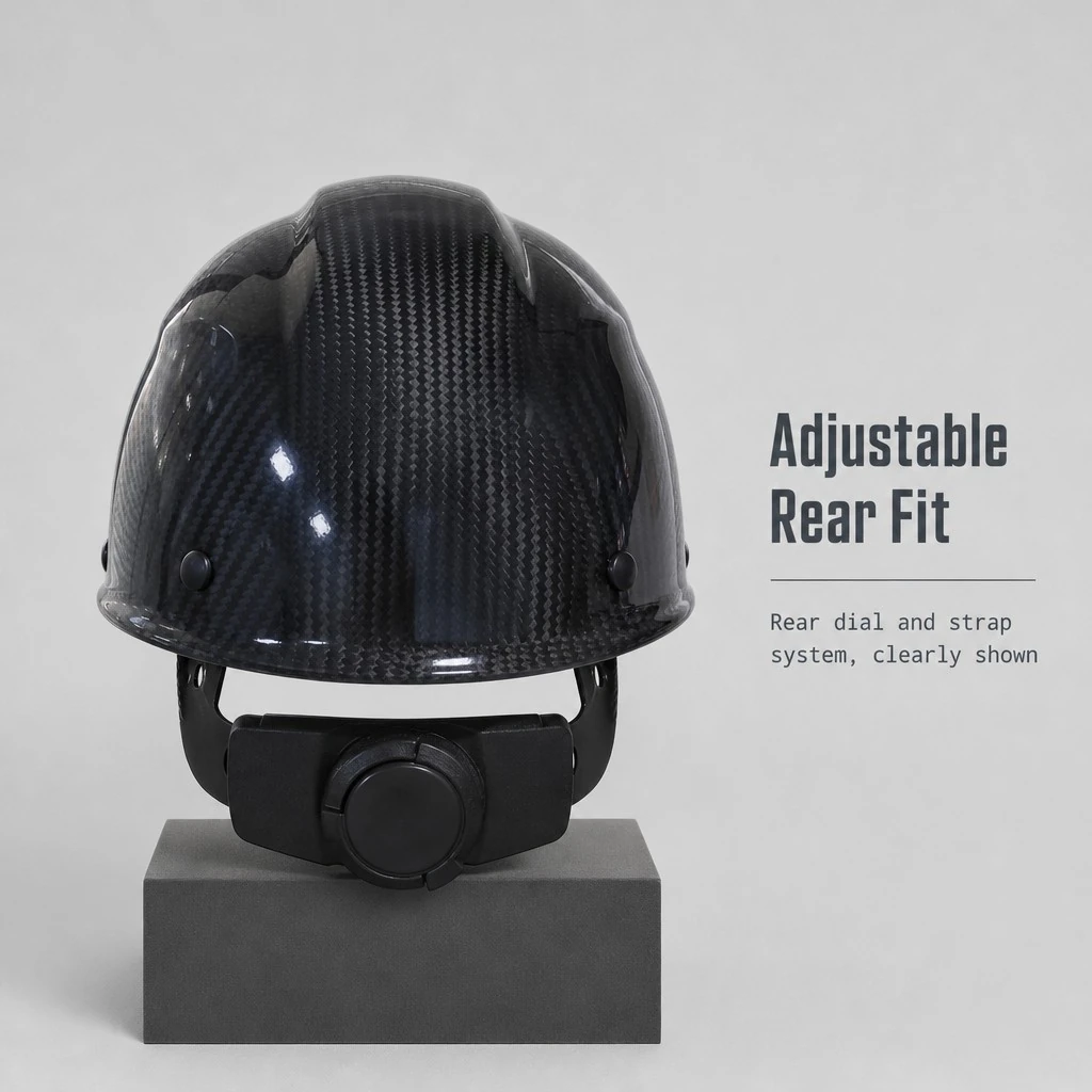 Rear ratchet adjustment knob and ergonomic head harness system