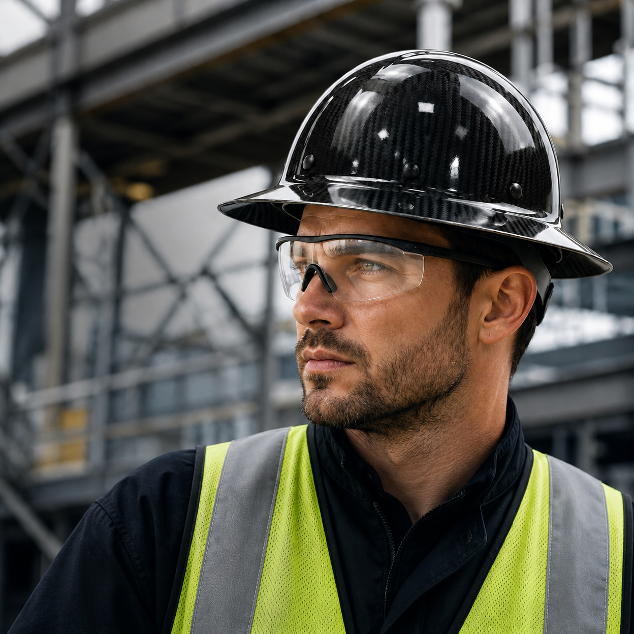Carbon fiber full brim hard hat use scene